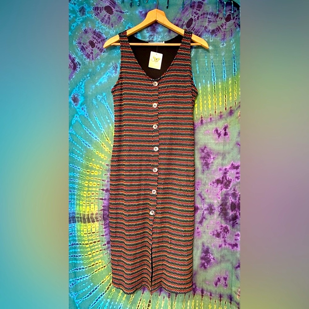 LUSH- Size Large. Striped Multicolor Button-Down Women’s Dress.